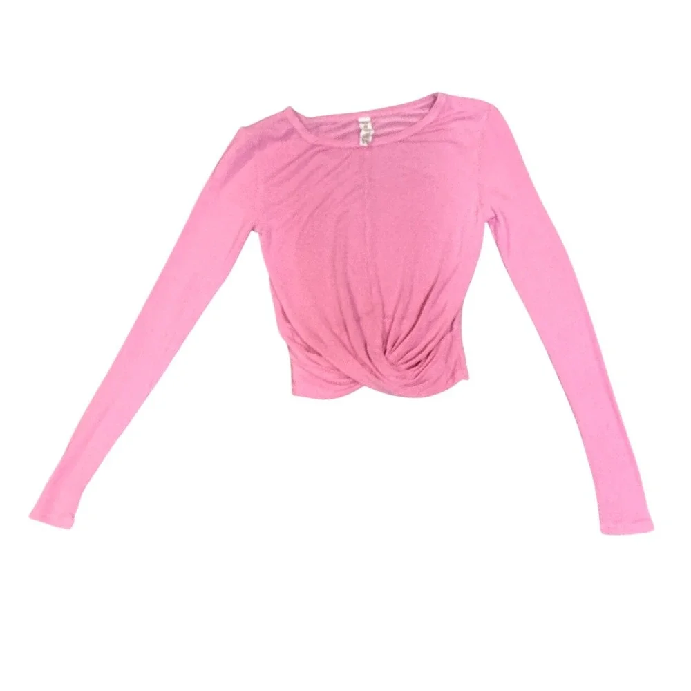 Alo Yoga Pink Ribbed Twist Front Long Sleeve Crop Top XS gorpcore